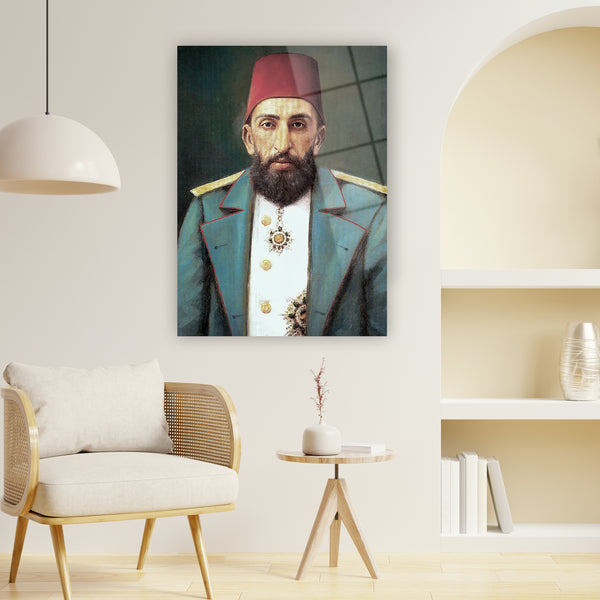 Tarihsel Osmanlı cam tablo, Abdülhamid Han padişah portresi resmi üniforması duvar süsü