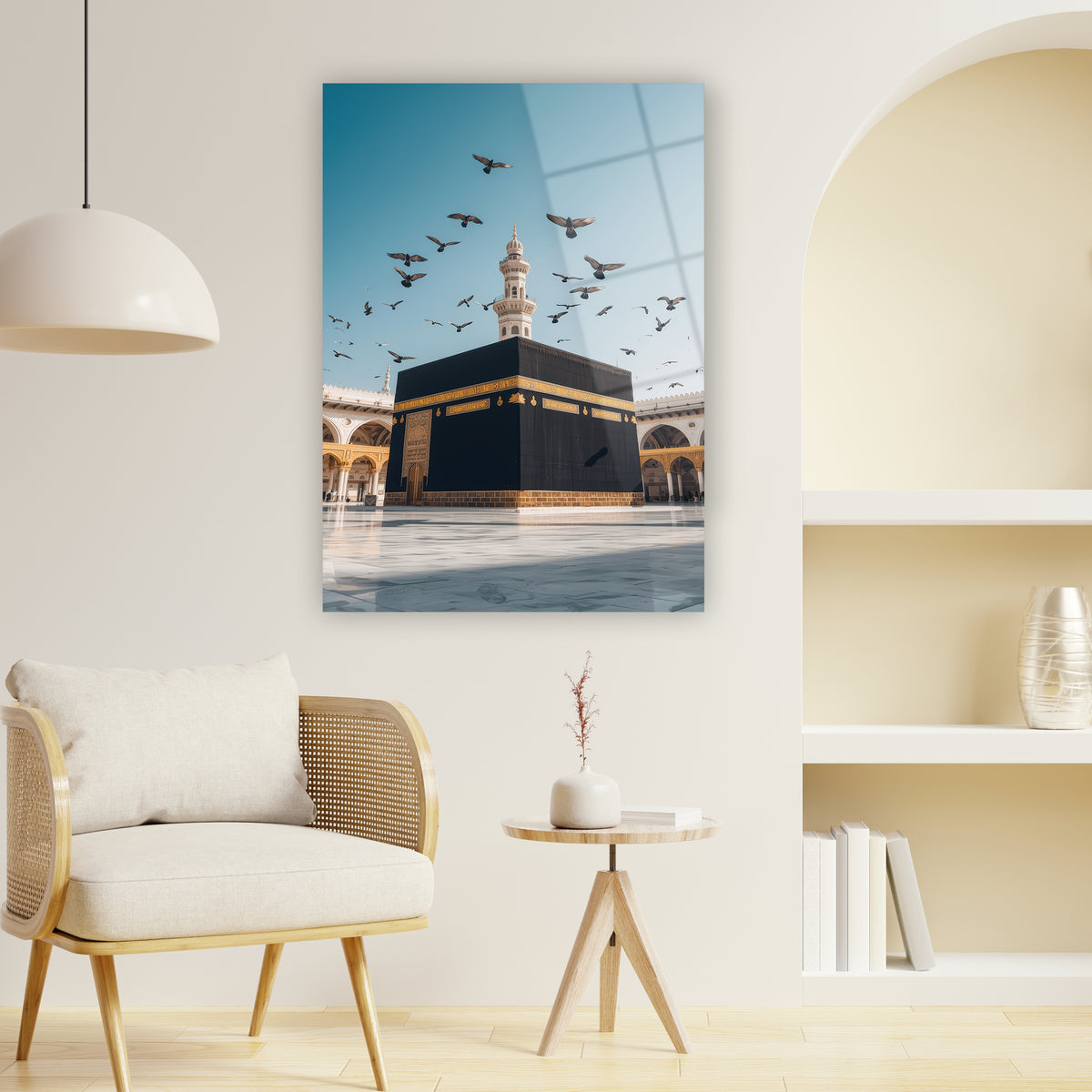 Kabe cam tablo, minare güvercinler semavi tasarım İslami duvar süsü