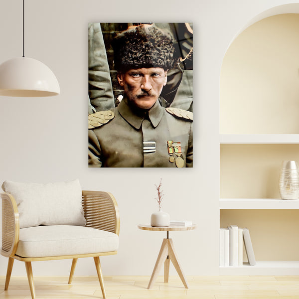 Vintage askeri komutan cam poster tablo, resmi üniforması madalya ile cam baskı