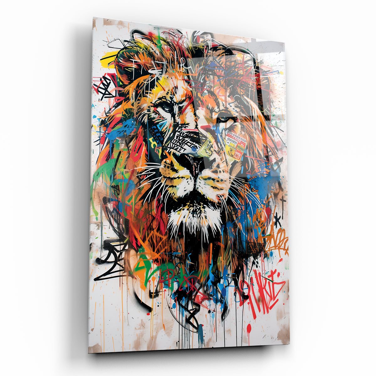 Grafiti sanatı renkli aslan figürlü cam tablo Tablodecor Ürün ana görseli