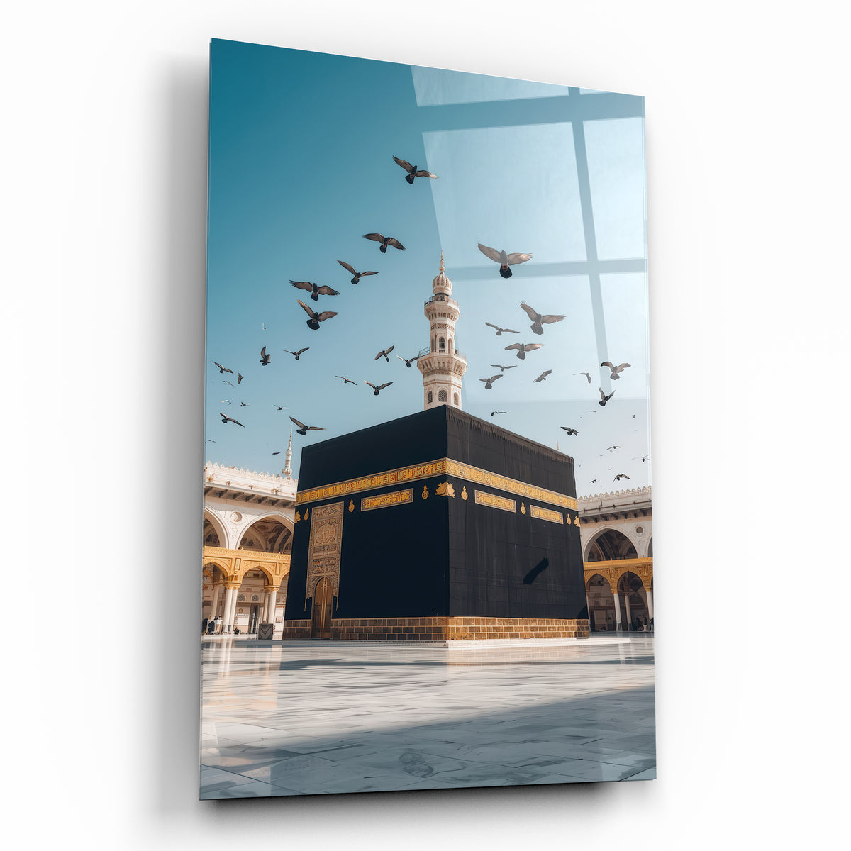 Mekke Kabe-i Şerif ve kuşlar temalı İslami cam tablo Tablodecor Ürün ana görseli