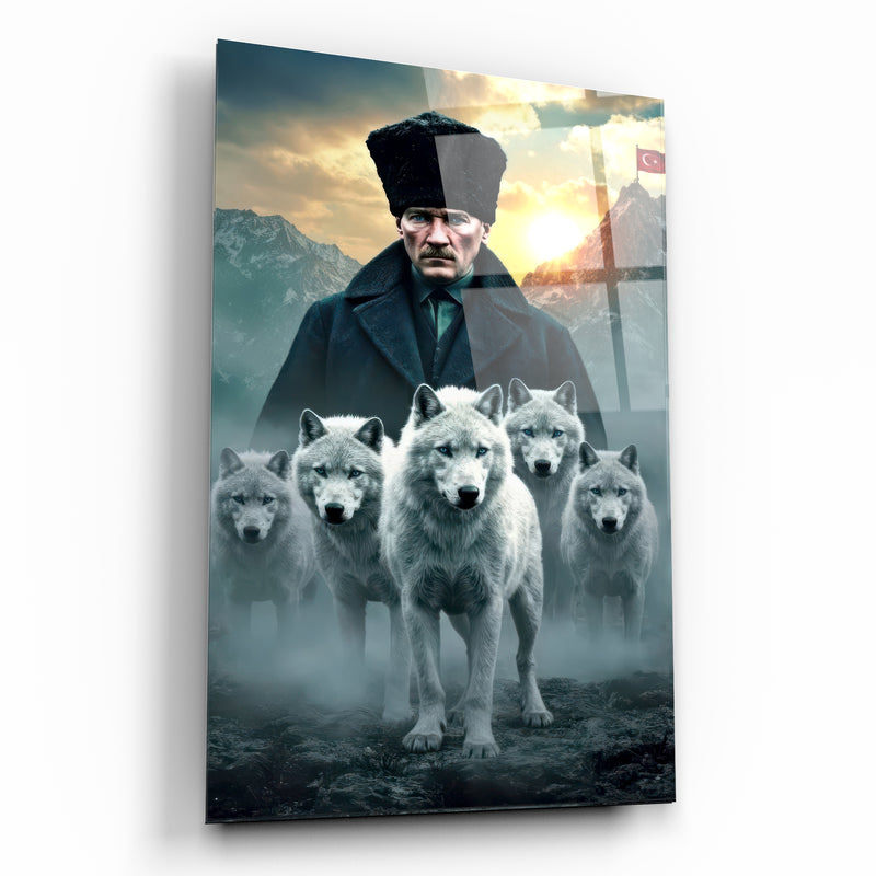 Atatürk Koleksiyonu - Atatürk ve Beyaz Kurtlar Temalı Epik Cam Tablo